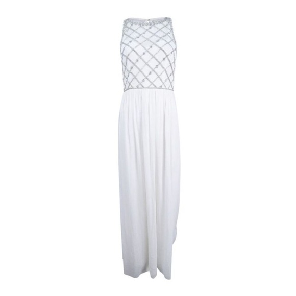 Adrianna Papell Dresses & Skirts - Adrianna Papell 14 Illusion White and Silver Beaded Maxi Dress